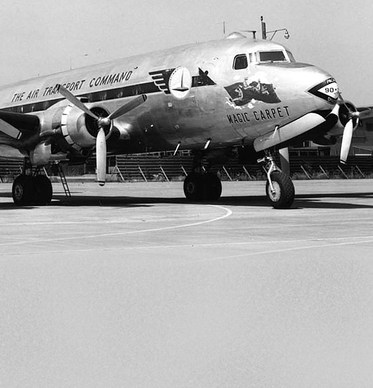 Historical photo of the air transport command magic carpet airplane.