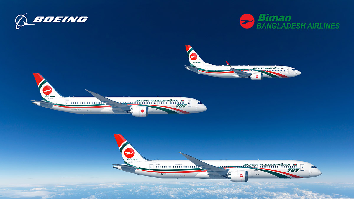 Three Biman Bangladesh Boeing Jets in Flight