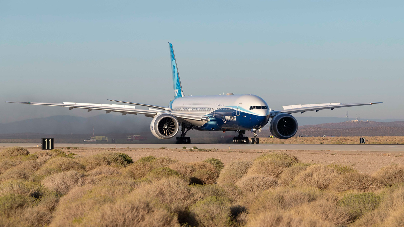 A 777-9 conducts maximum brake energy testing.