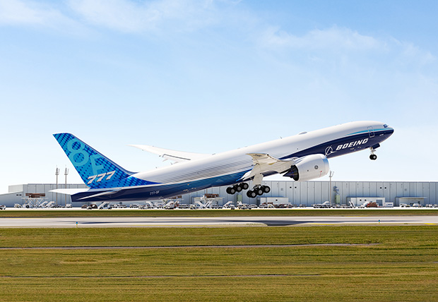 777-8 Freighter takes off from the runway