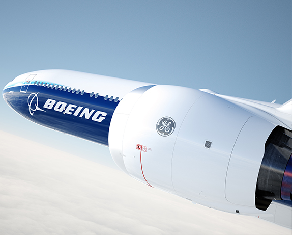 Closeup view of GE engine