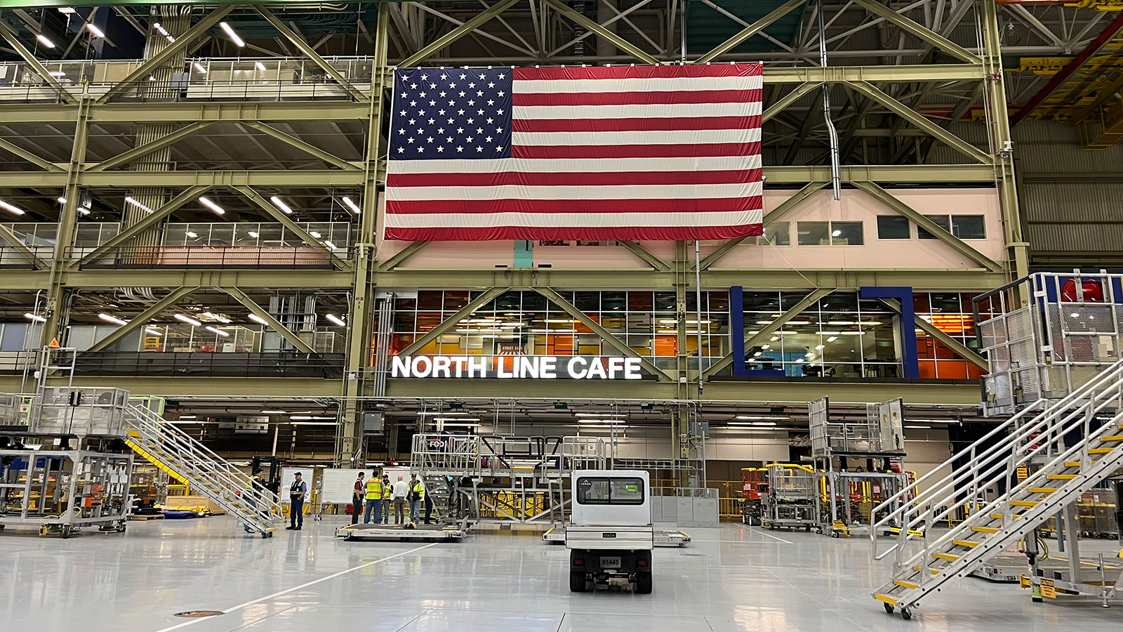 Boeing leaders touring the North Line production line. 
