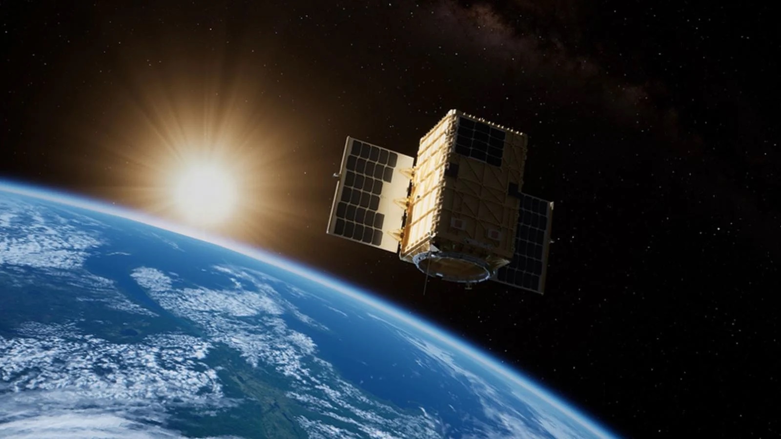 On-orbit render of Q4S satellite in space.