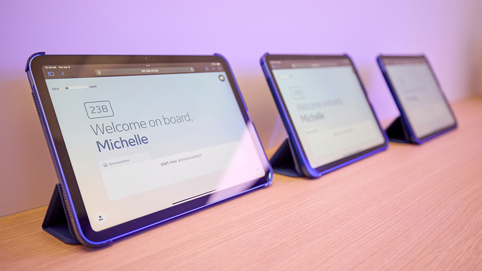 three tablets display message