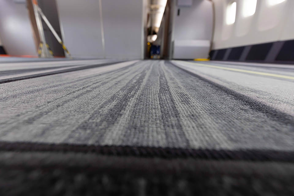 “Deep-dyed” digitally printed carpet was installed in the Boeing ecoDemonstrator cabin 