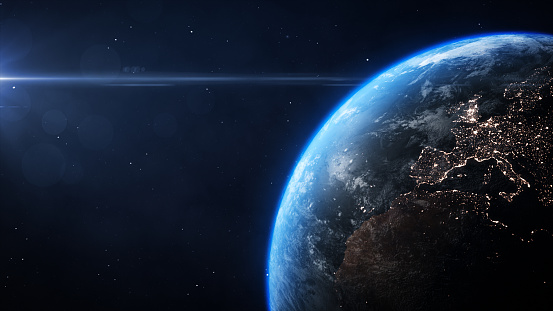 Planet Earth Satellite View. 
Maps from NASA: https://visibleearth.nasa.gov/images/144875/earth-at-night-black-marble-2012-color-maps-v2